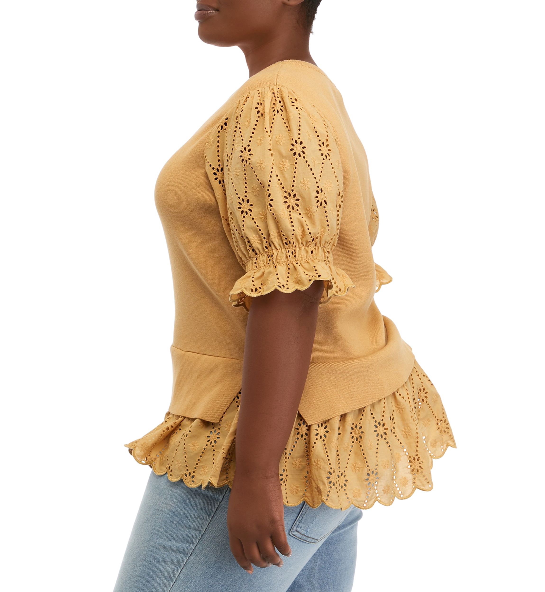 Plus Size Eyelet Mixed Media Top
