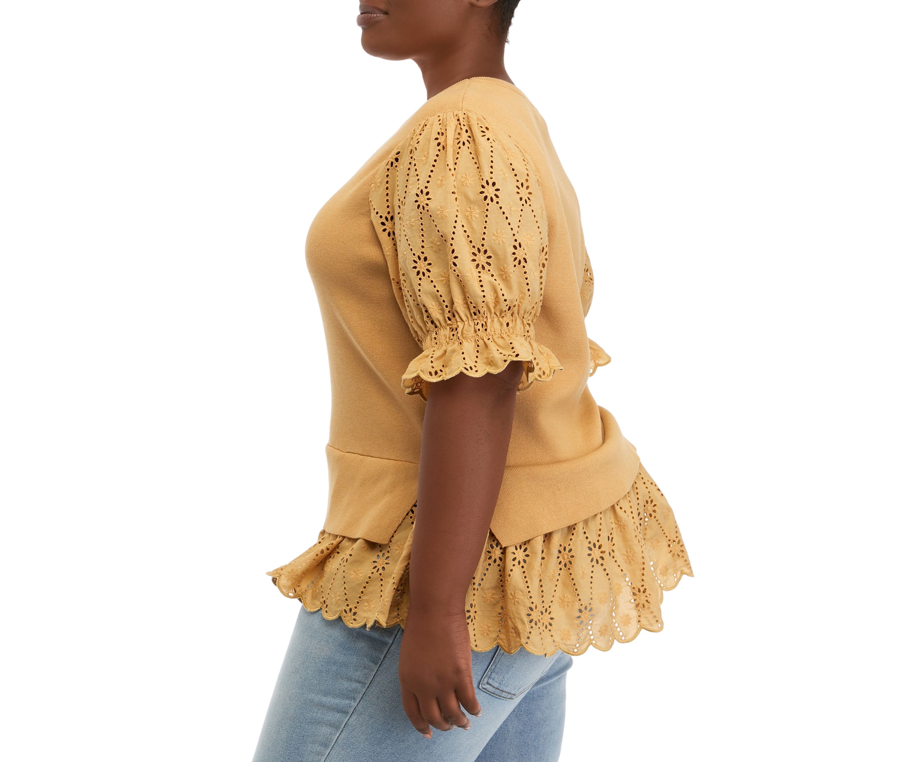 Plus Size Eyelet Mixed Media Top