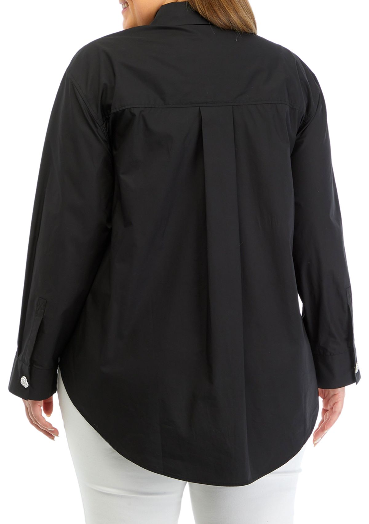 Plus Size Long Sleeve Collared Shirt with Heart Buttons