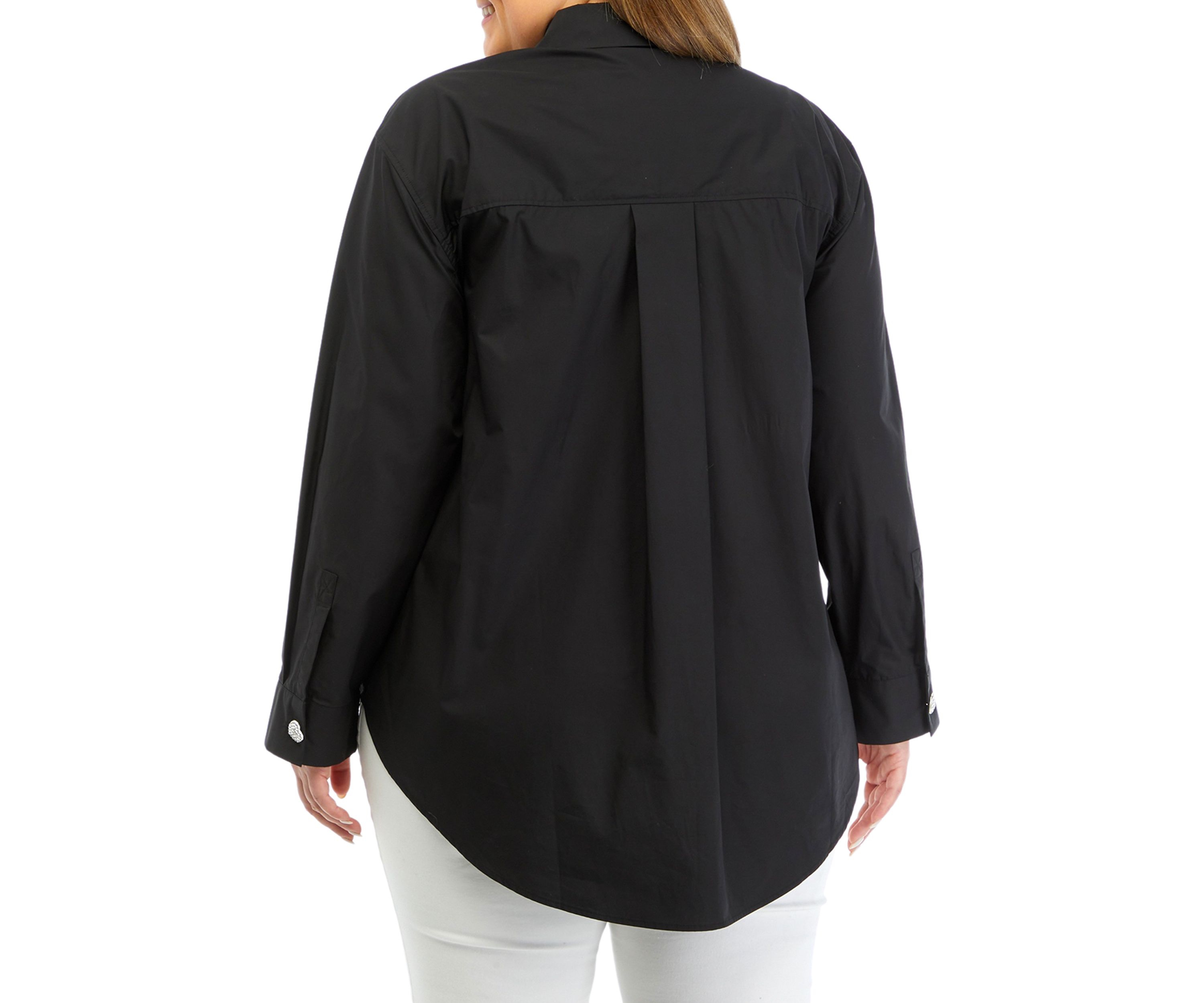 Plus Size Long Sleeve Collared Shirt with Heart Buttons