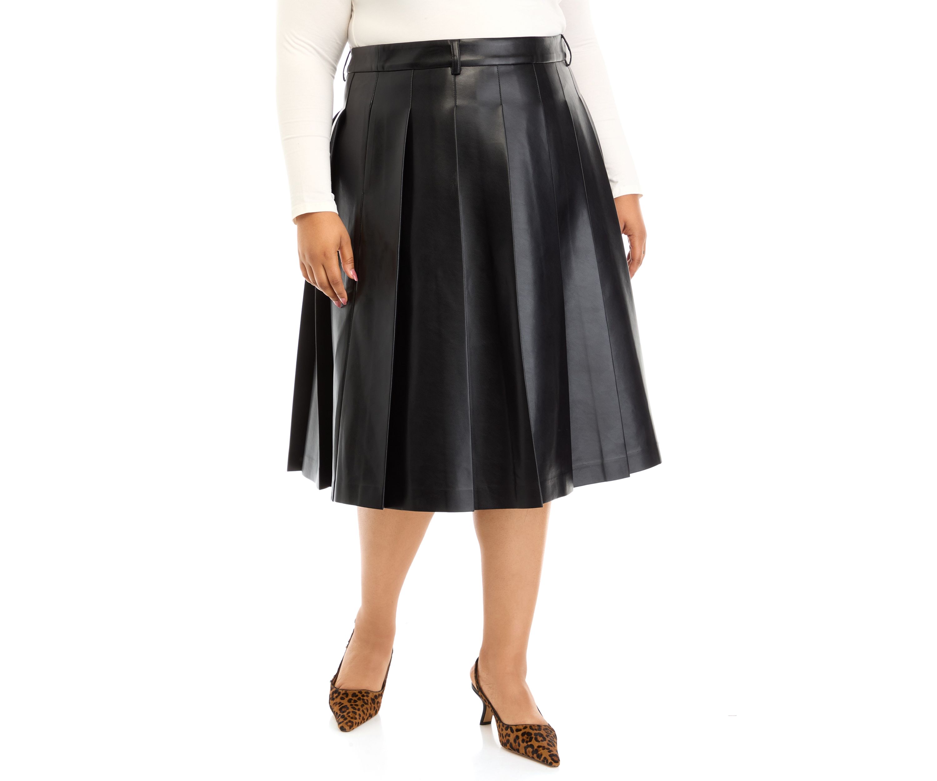 Plus Size Pleated Midi Skirt
