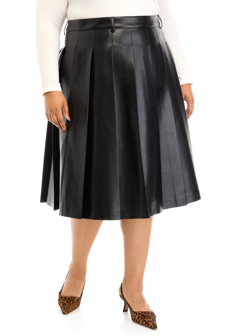 Plus Size Pleated Midi Skirt