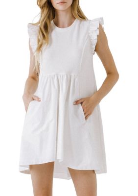 ENGLISH FACTORY Women's Knit Poplin Mixed Dress, White, Large