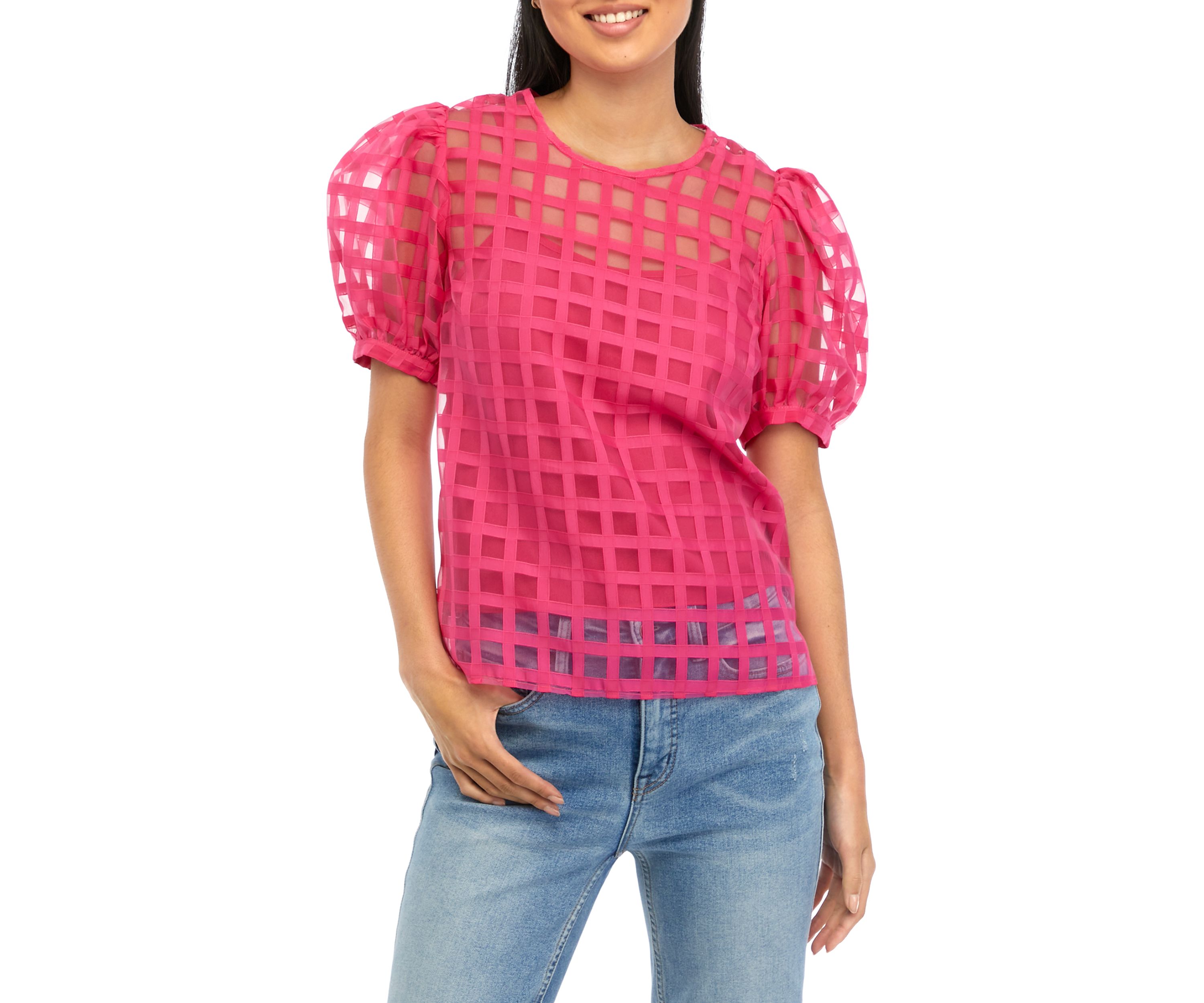Womens Plaid Sheer Top