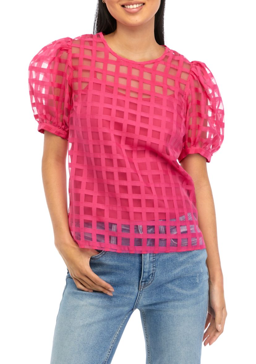 Womens Plaid Sheer Top