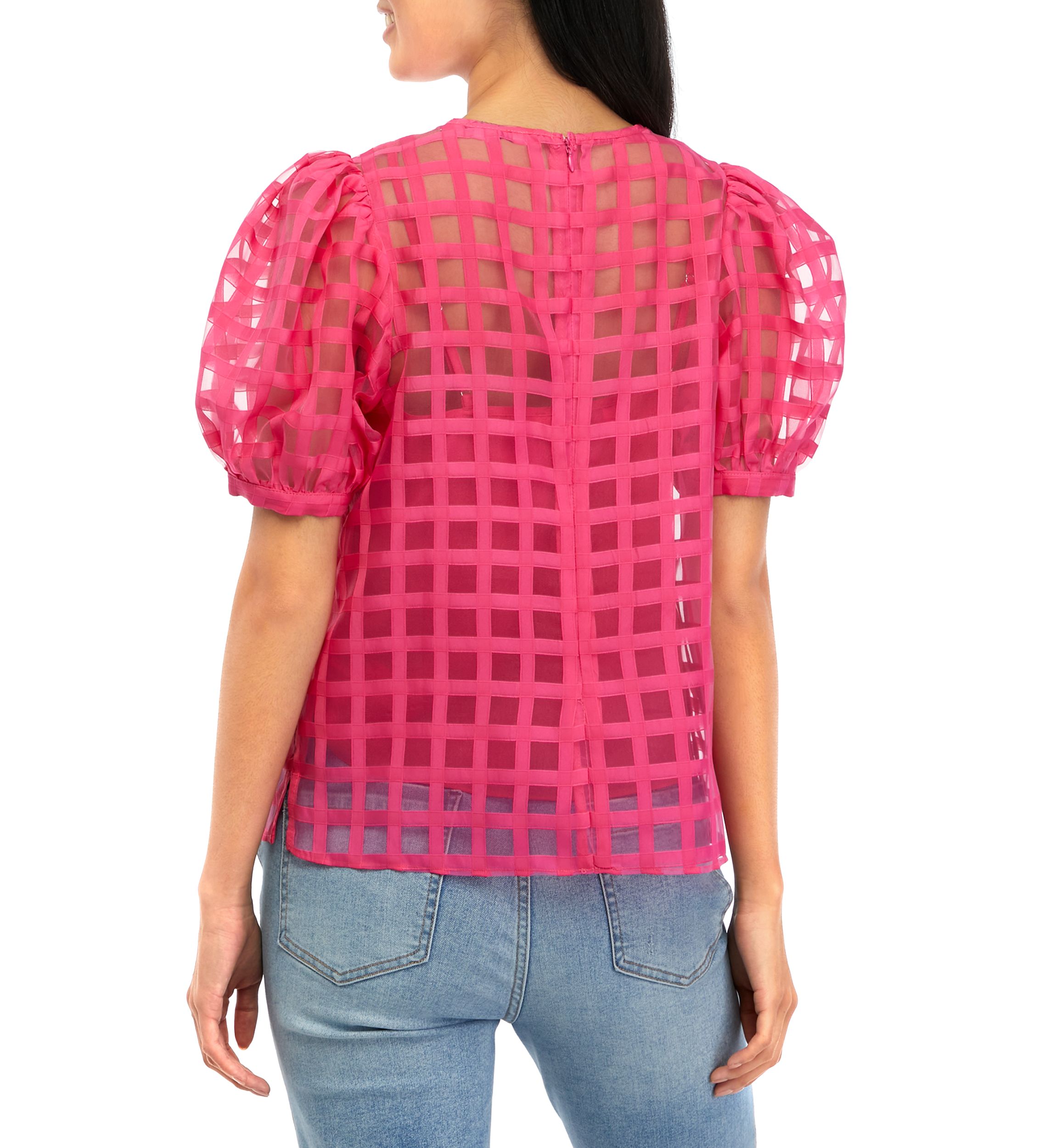 Womens Plaid Sheer Top