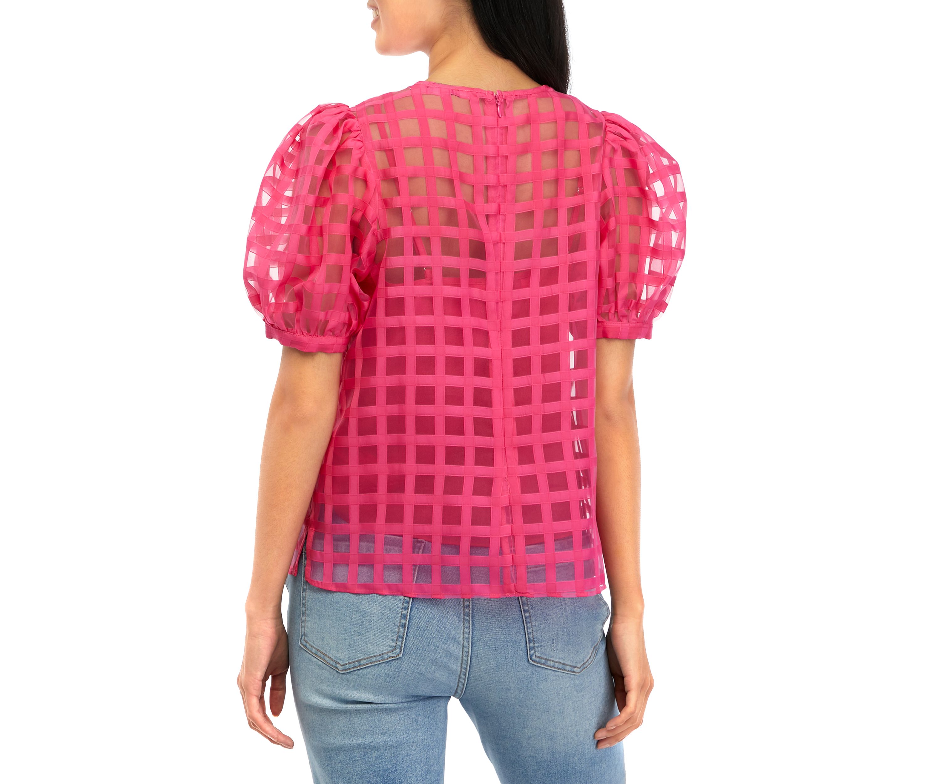 Womens Plaid Sheer Top
