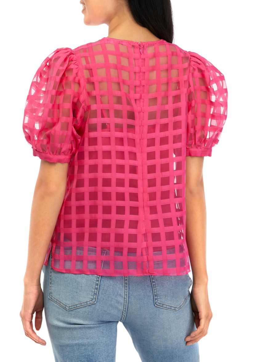 Womens Plaid Sheer Top