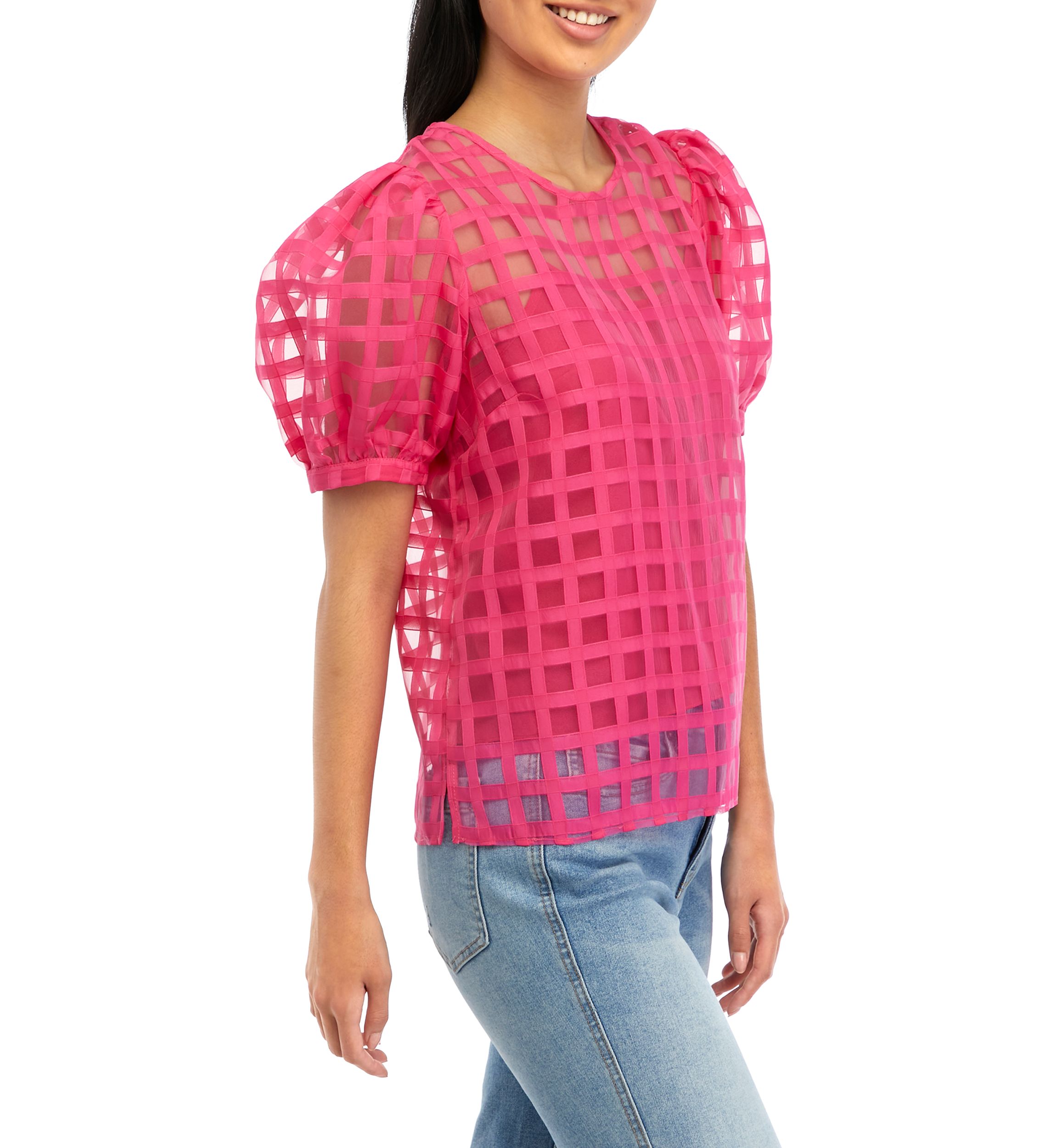 Womens Plaid Sheer Top