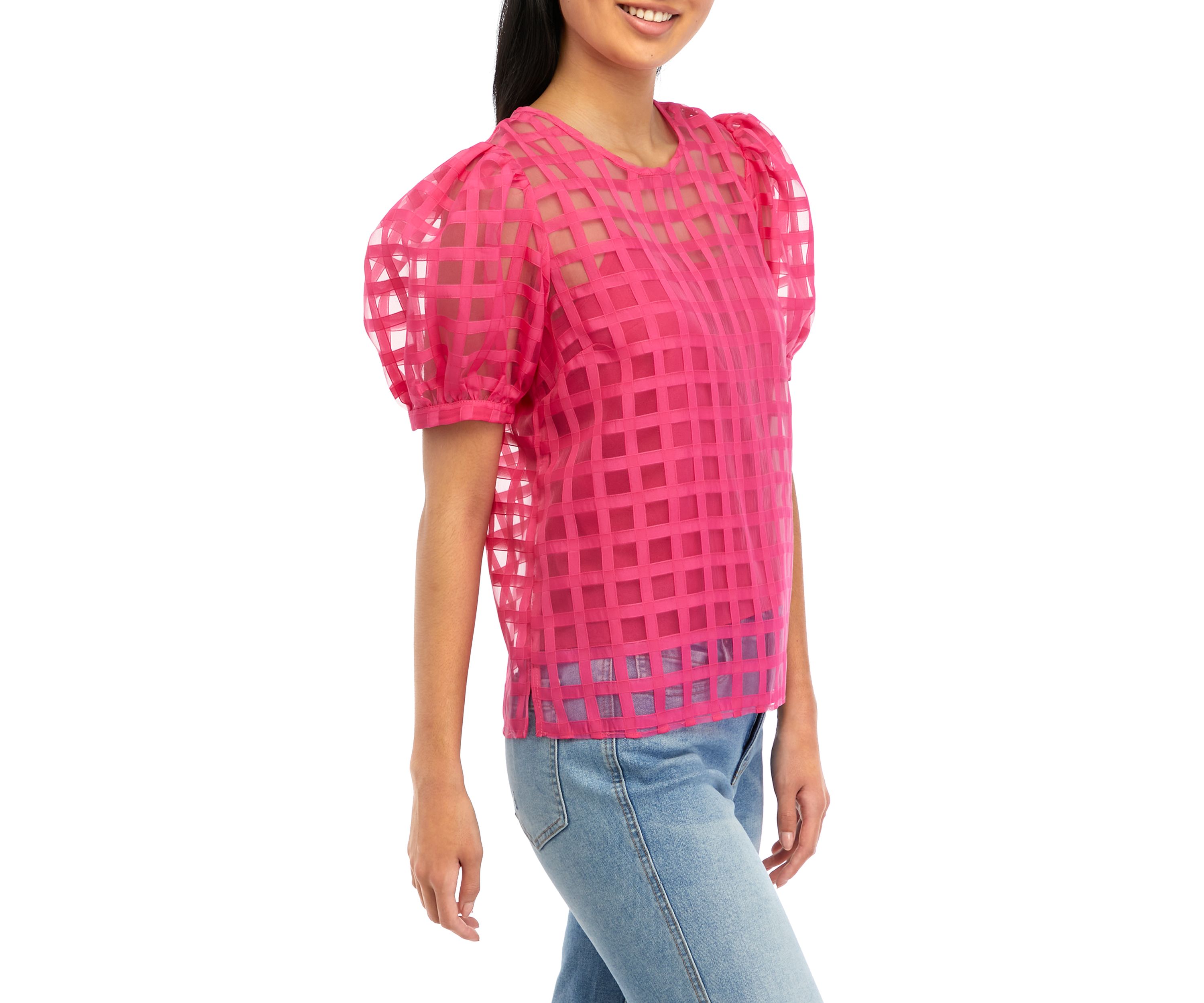 Womens Plaid Sheer Top