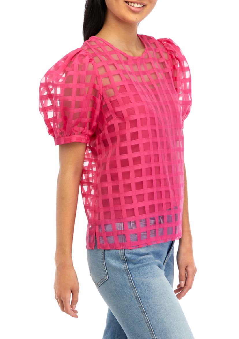 Womens Plaid Sheer Top