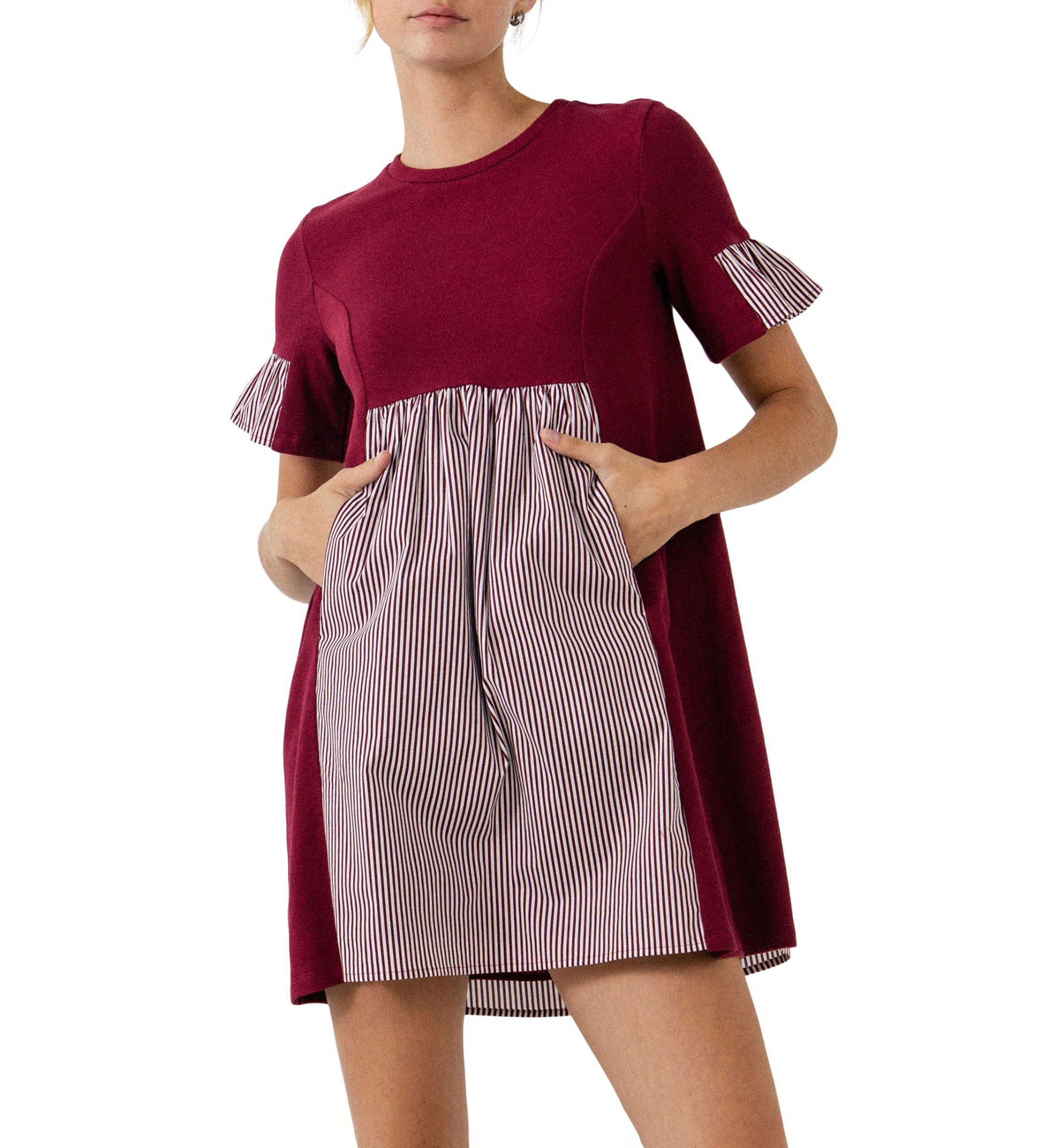 Knit Stripe Woven Mixed Dress