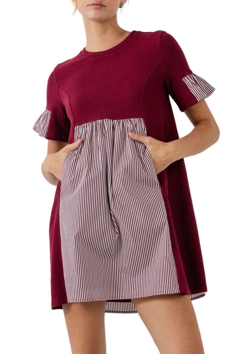 Knit Stripe Woven Mixed Dress
