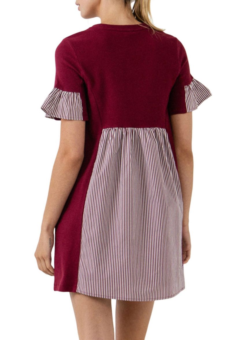 Knit Stripe Woven Mixed Dress