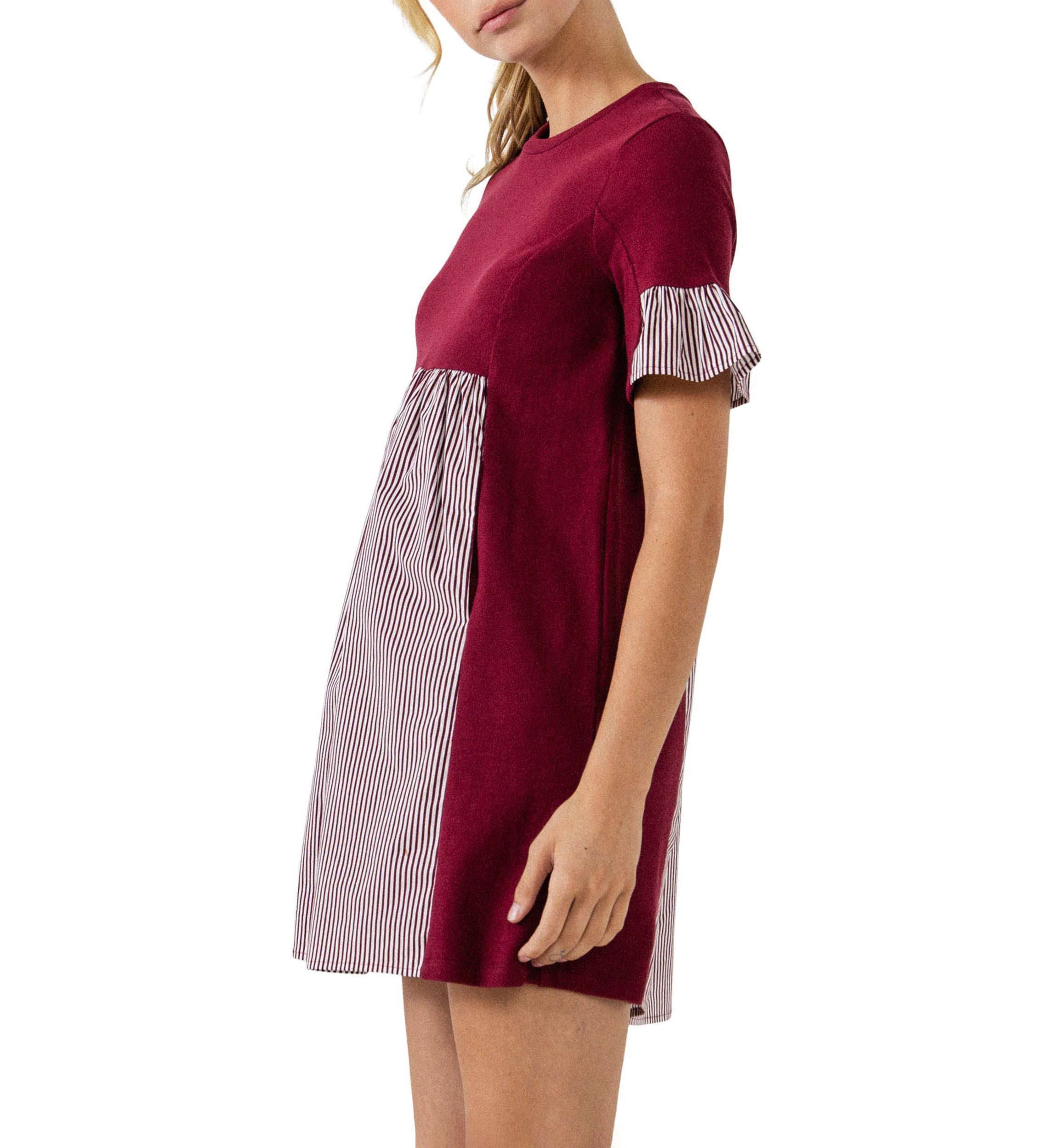 Knit Stripe Woven Mixed Dress