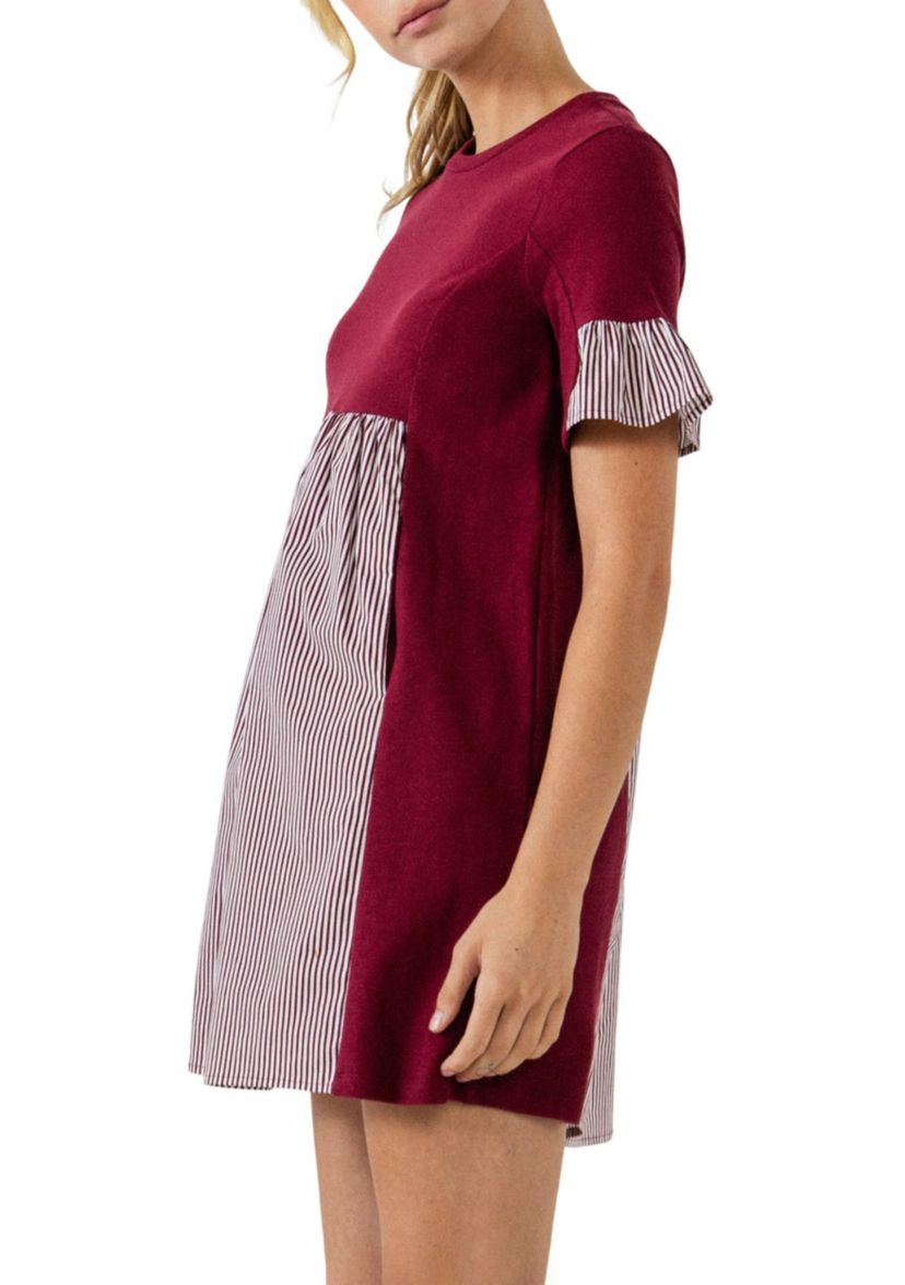 Knit Stripe Woven Mixed Dress