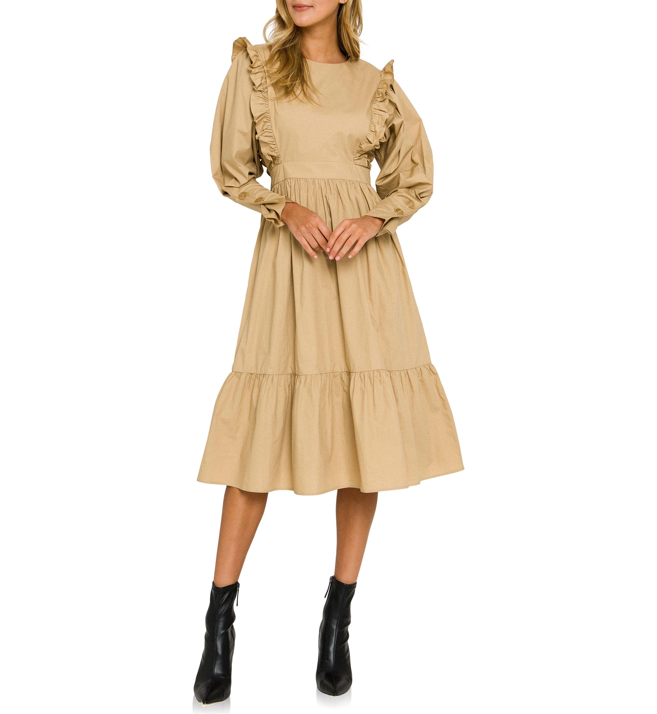 Ruffle Detail Tiered Midi Dress