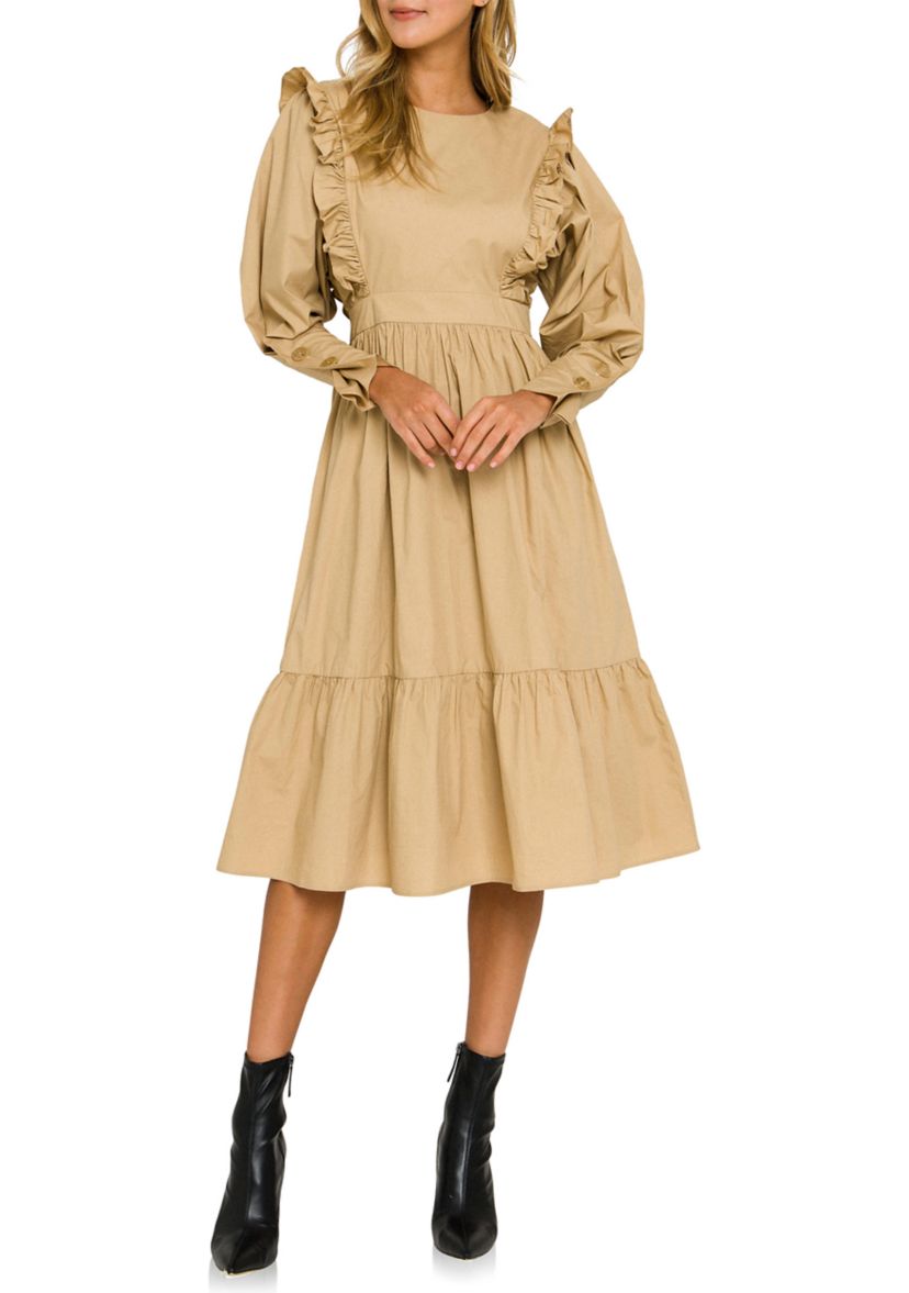 Ruffle Detail Tiered Midi Dress