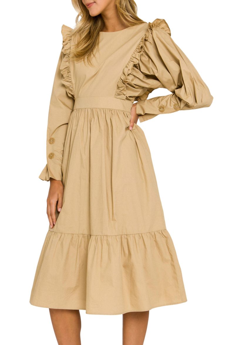 Ruffle Detail Tiered Midi Dress