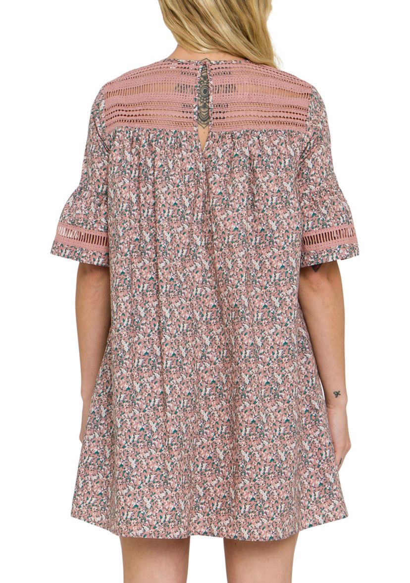 Floral Lace Trim Dress