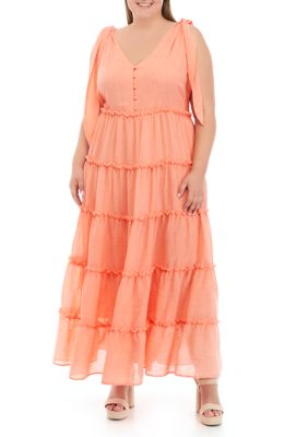 English Factory Women's Plus Size Tiered Maxi Dress, Orange -  0192934512800
