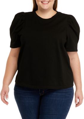 ENGLISH FACTORY Women's Plus Size Elbow Sleeve Shoulder Woven Top