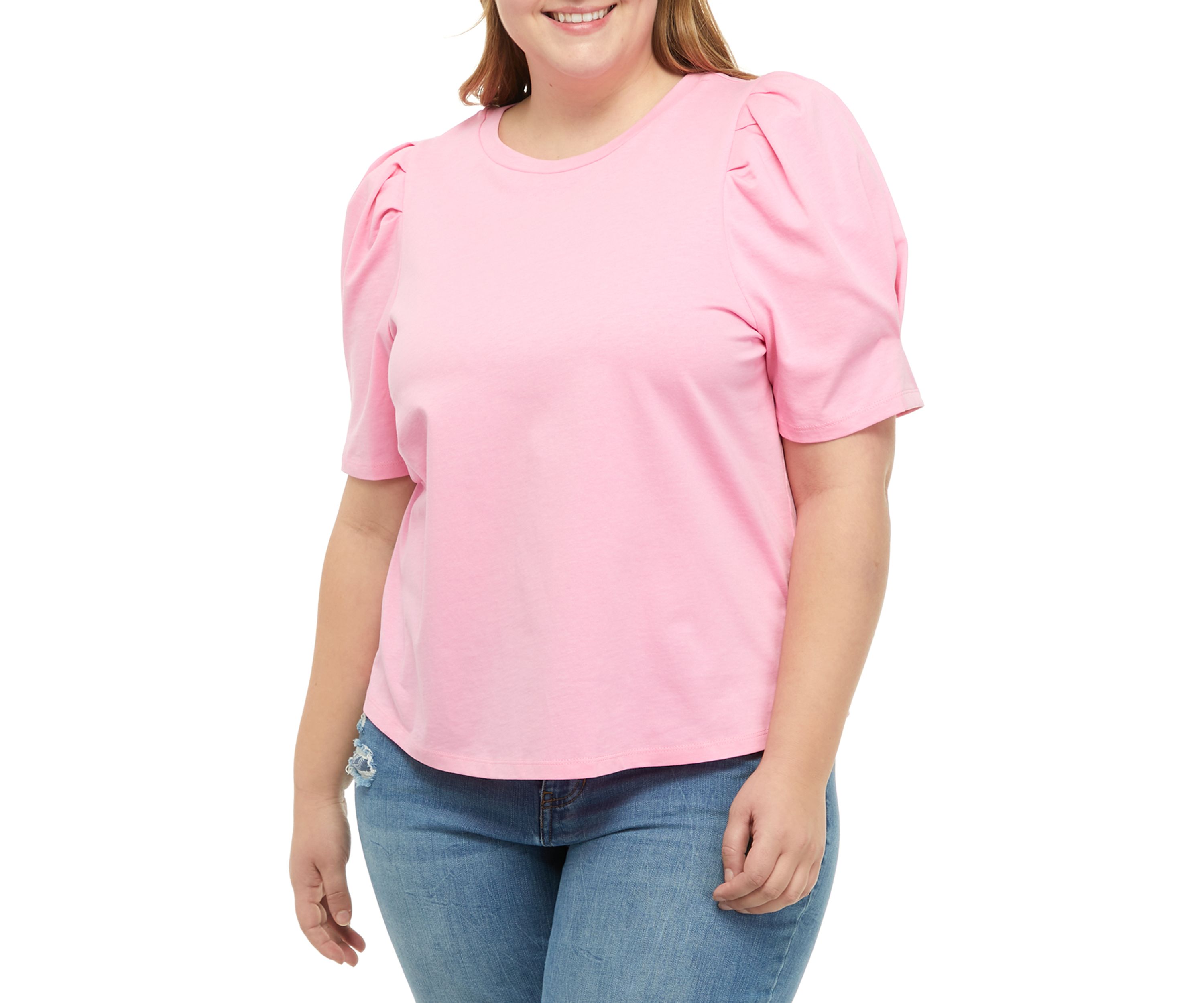 Plus Size Elbow Sleeve Shoulder Woven Top 