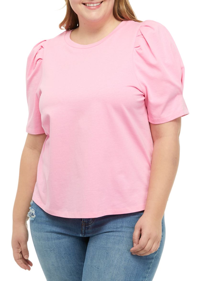 Plus Size Elbow Sleeve Shoulder Woven Top 