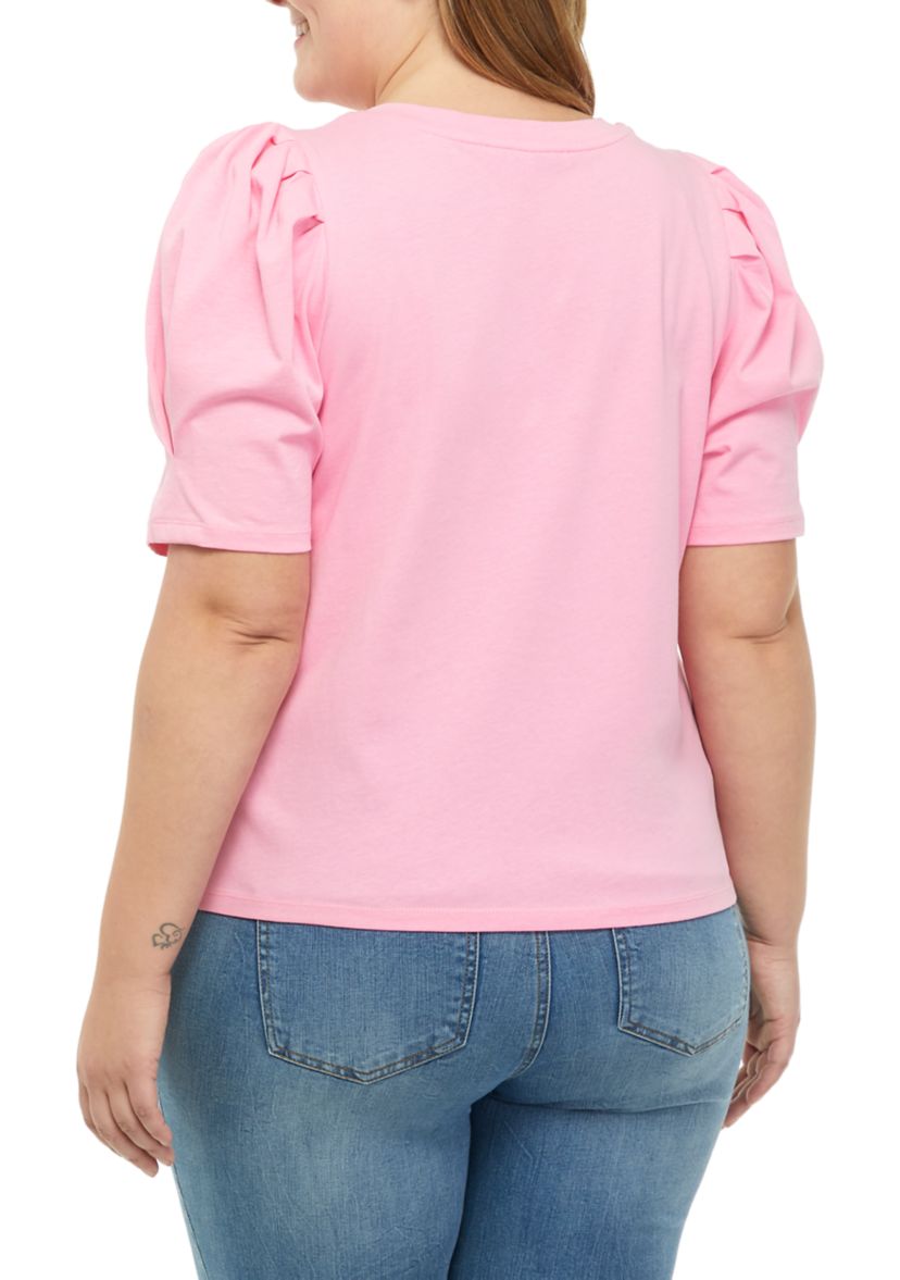 Plus Size Elbow Sleeve Shoulder Woven Top 