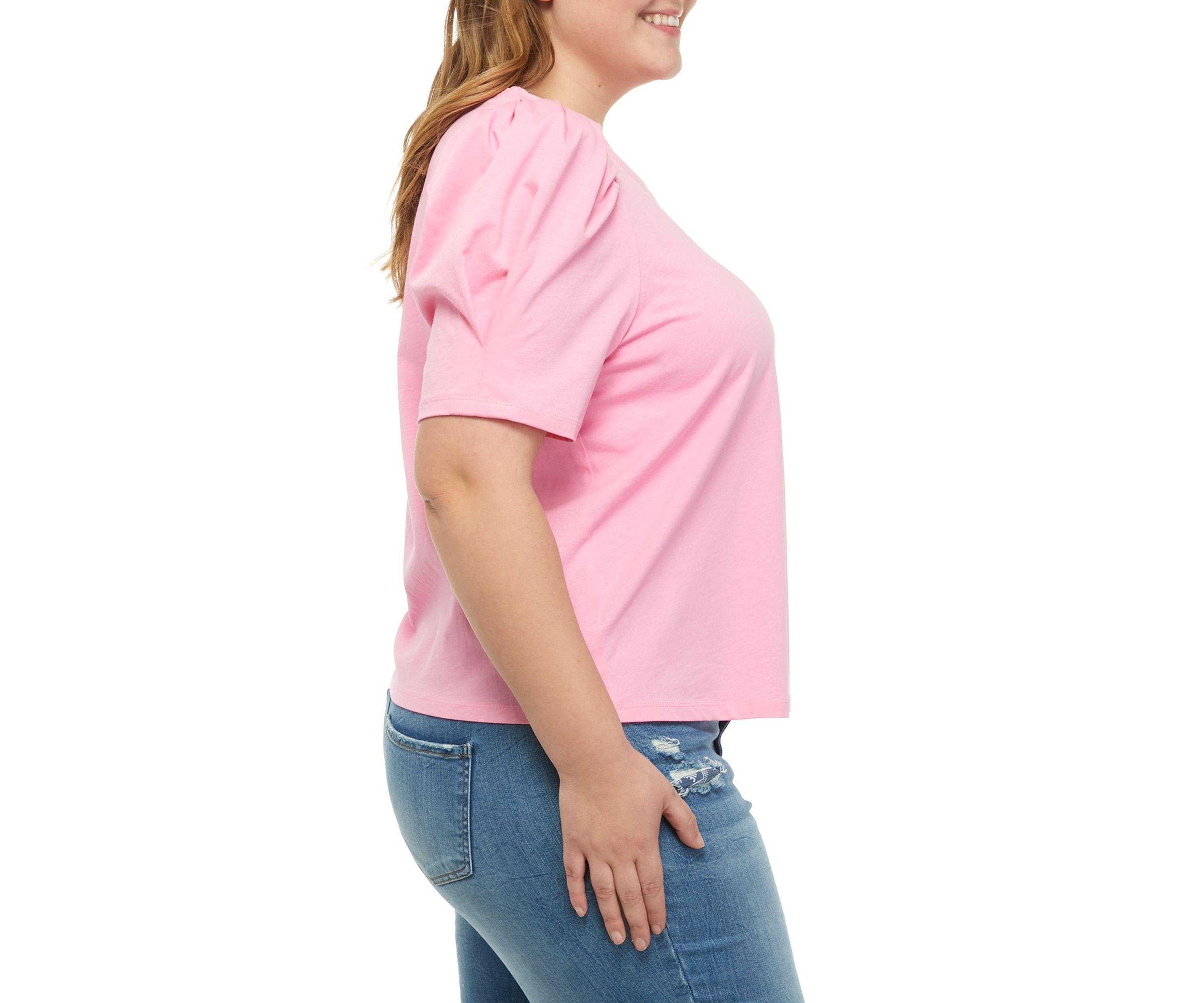 Plus Size Elbow Sleeve Shoulder Woven Top 
