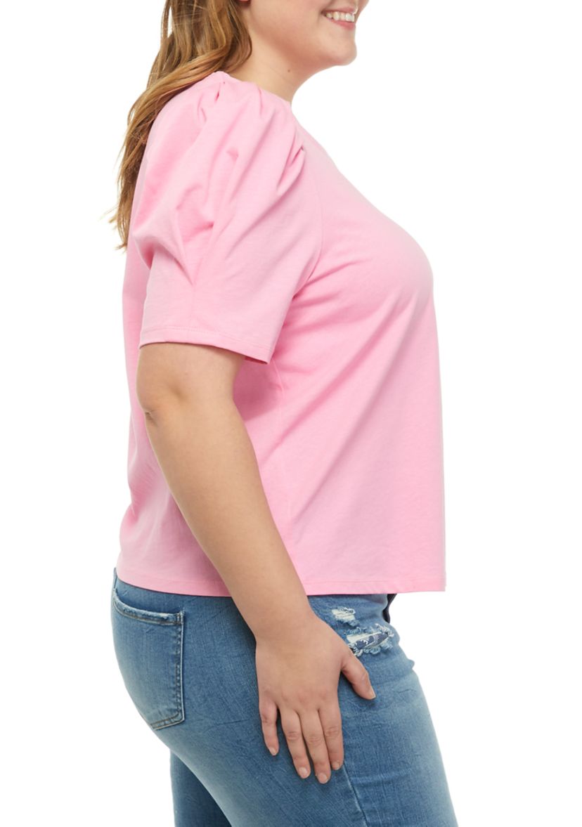 Plus Size Elbow Sleeve Shoulder Woven Top 