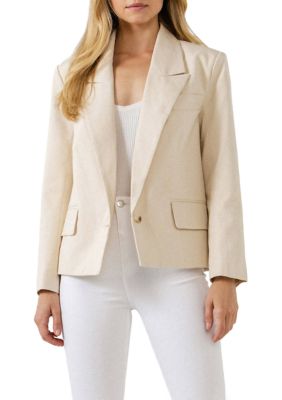 ENGLISH FACTORY Women's One Button Blazer, Beige, Small