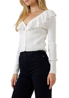 Eyelet Ruffle with Knit Cardigan