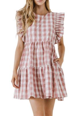 ENGLISH FACTORY Women's Gingham Mini Dress, Mauve, Medium