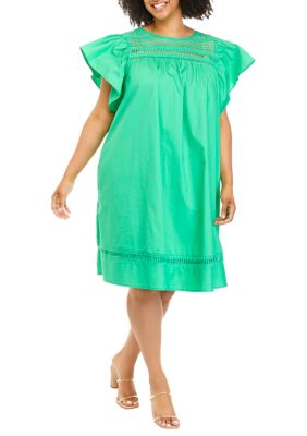 English Factory Women's Plus Size Flutter Embroidered Dress