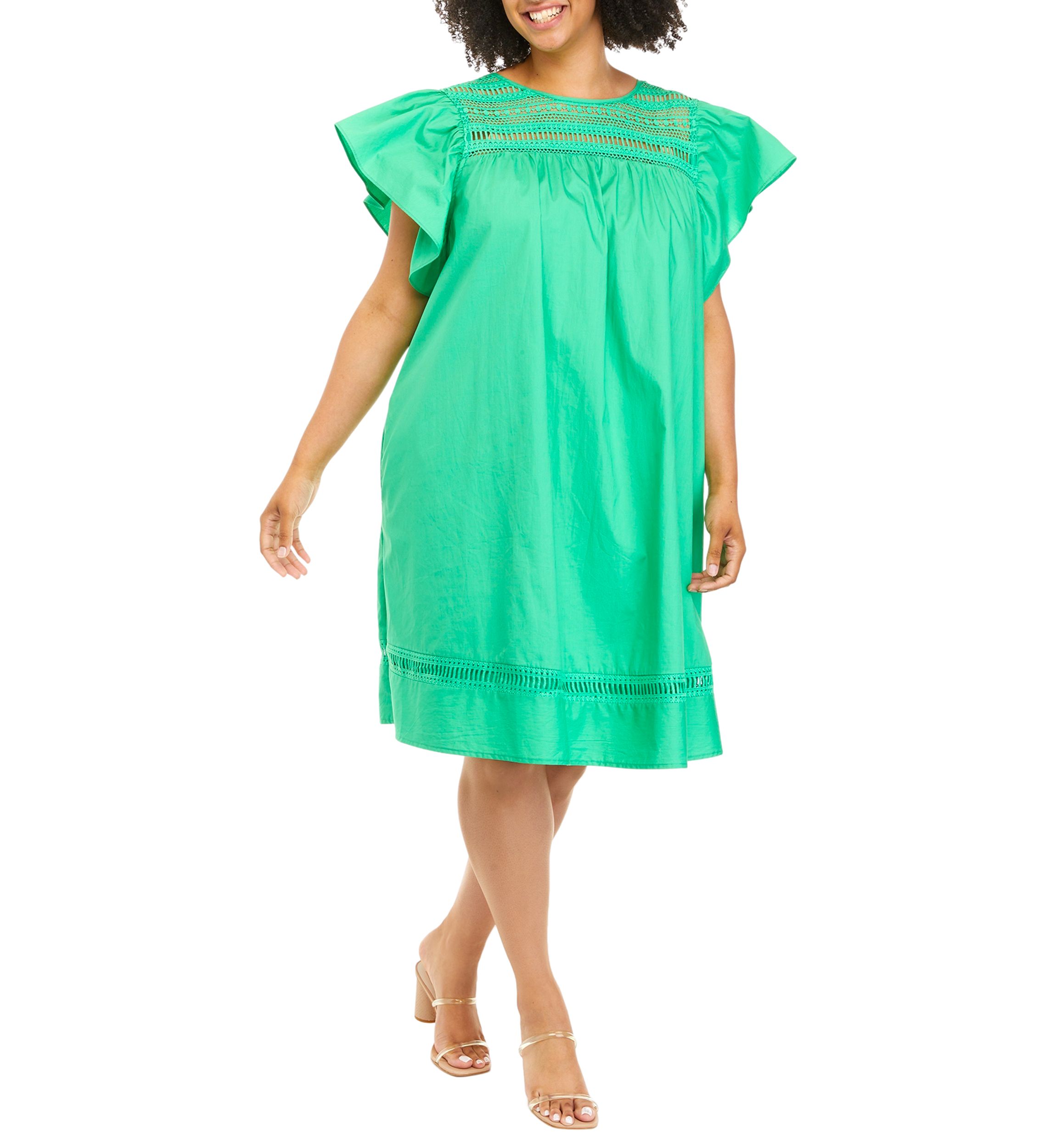 Plus Size Flutter Embroidered Dress