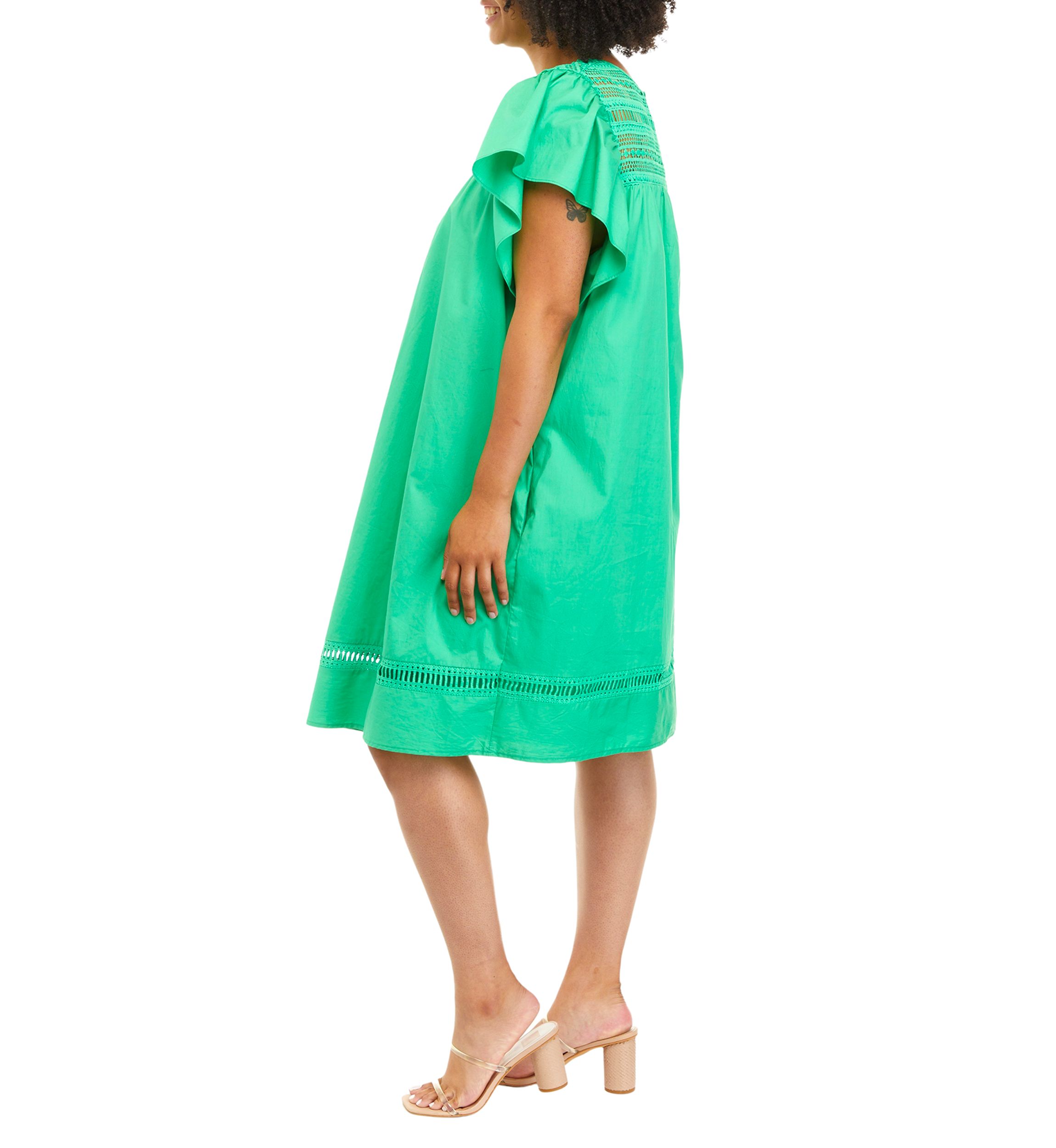 Plus Size Flutter Embroidered Dress