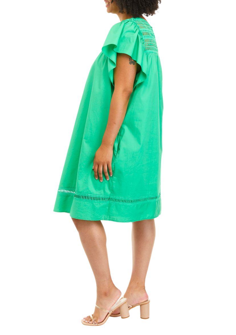 Plus Size Flutter Embroidered Dress