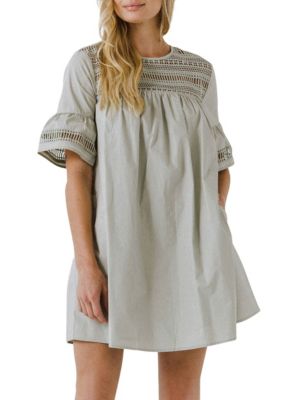 ENGLISH FACTORY Women's Lace Detail Mini Dress, Green, Small