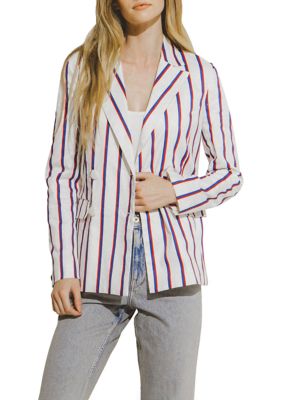 ENGLISH FACTORY Women's Striped Blazer, White, Large