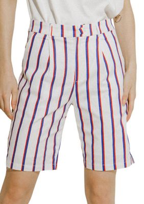 ENGLISH FACTORY Women's Stripe Bermuda Pants, White, Small