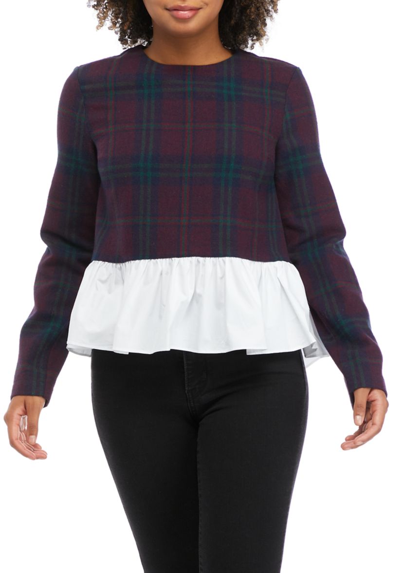 Womens Plaid to Knit Woven Popover