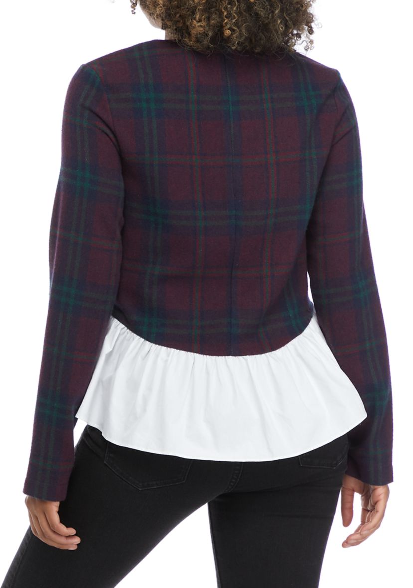 Womens Plaid to Knit Woven Popover