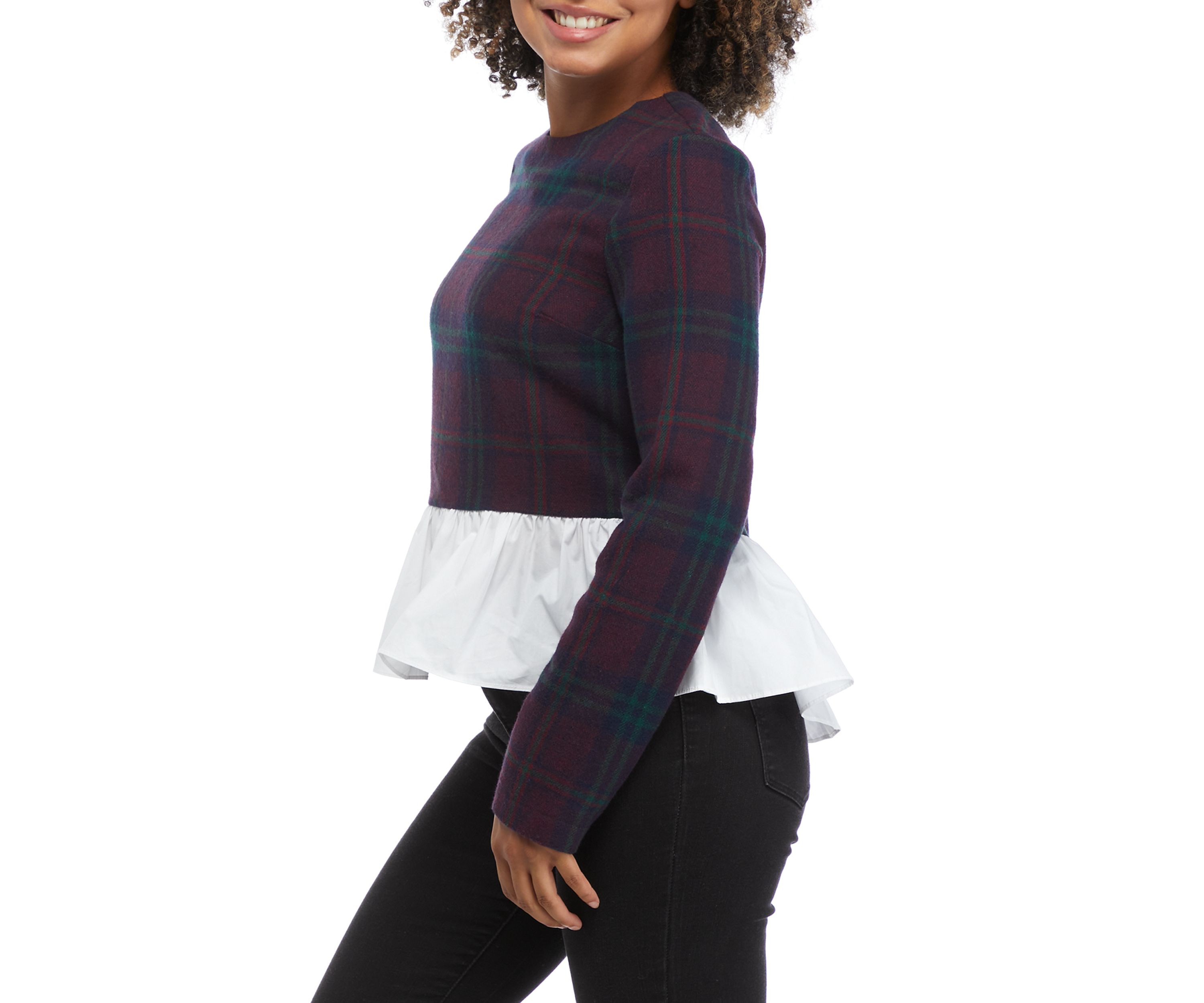 Womens Plaid to Knit Woven Popover