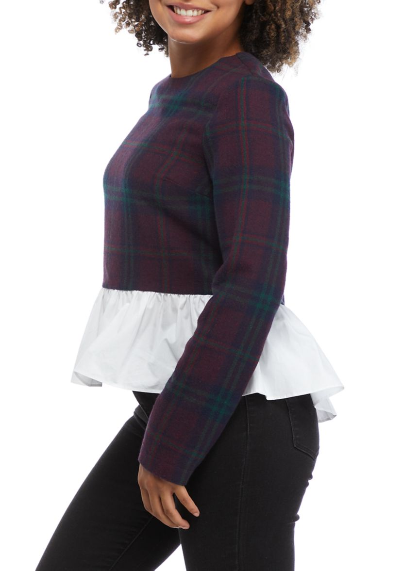 Womens Plaid to Knit Woven Popover
