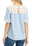 Short Sleeve Stripe Lace Inset Top