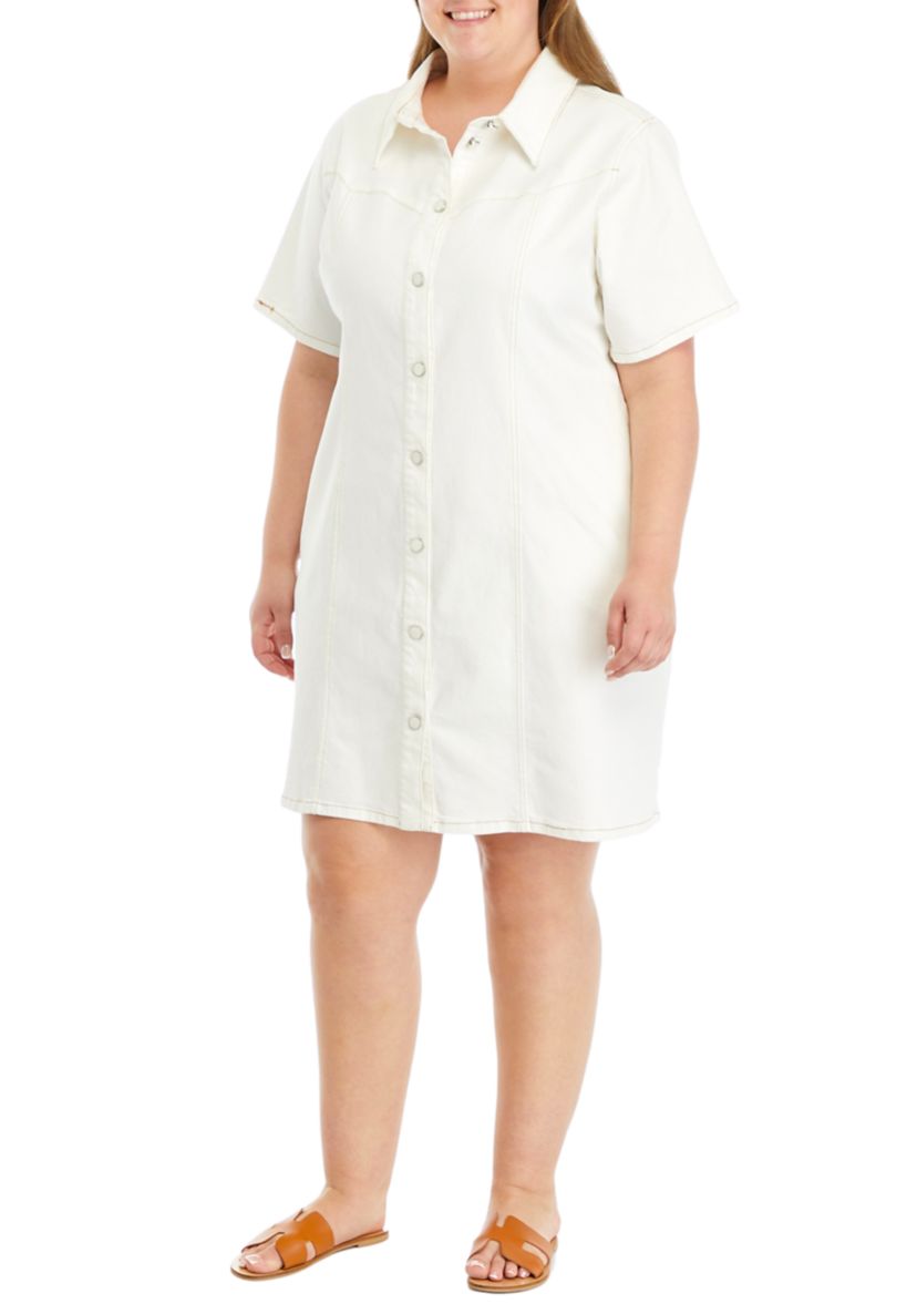 Plus Size Washed Denim Mini Dress