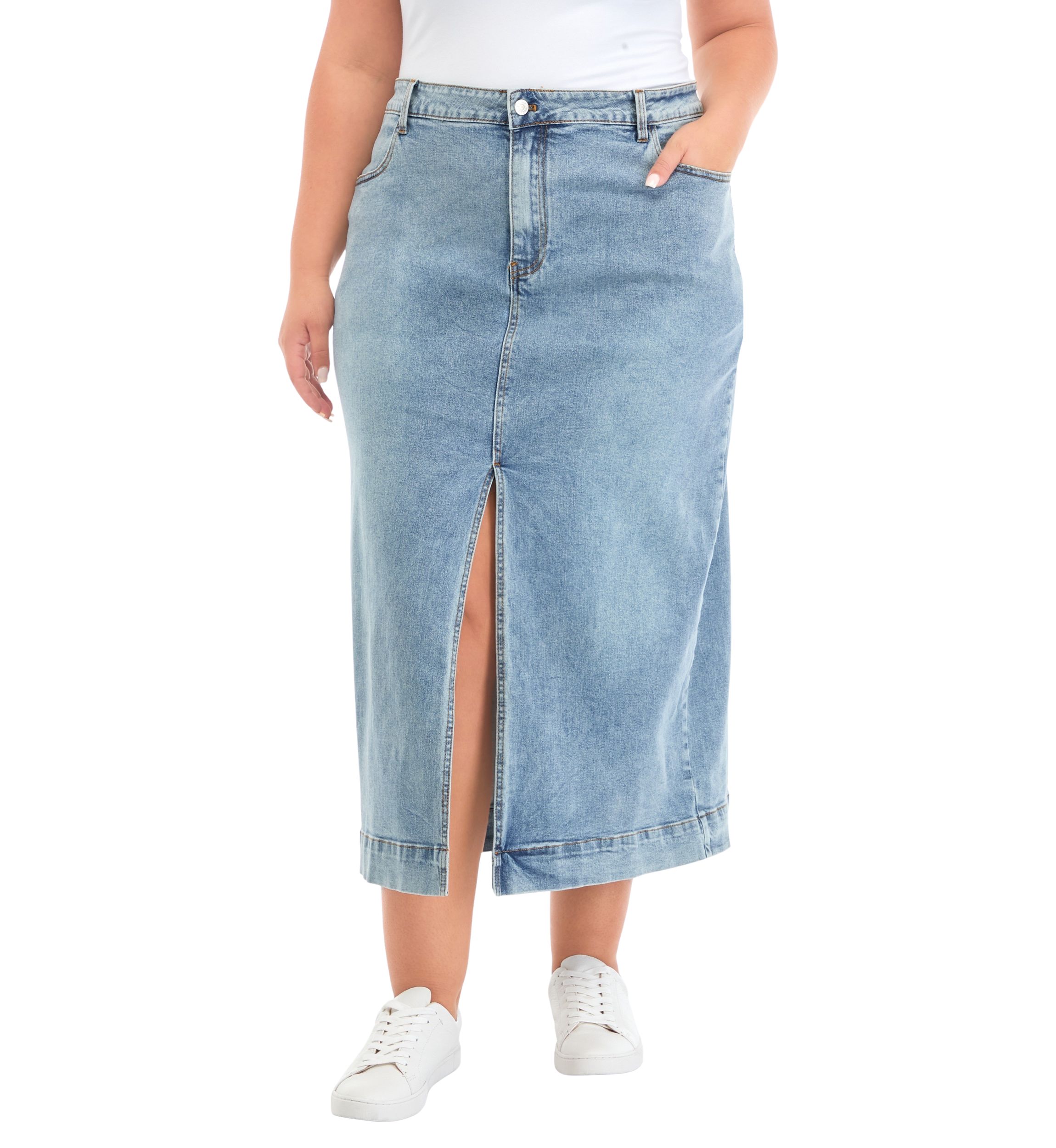 Plus Size High Waist Long Denim Skirt