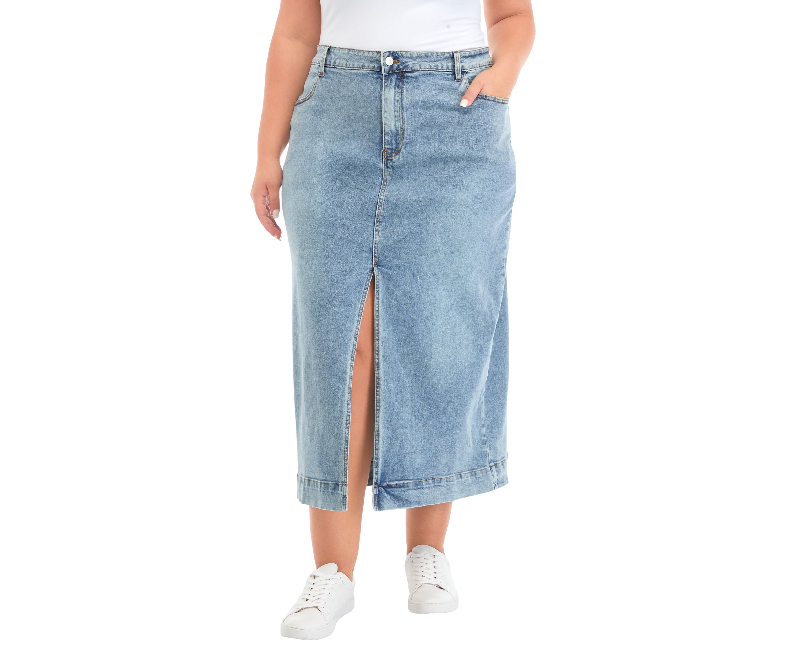 Plus Size High Waist Long Denim Skirt
