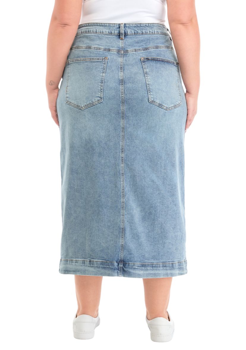 Plus Size High Waist Long Denim Skirt